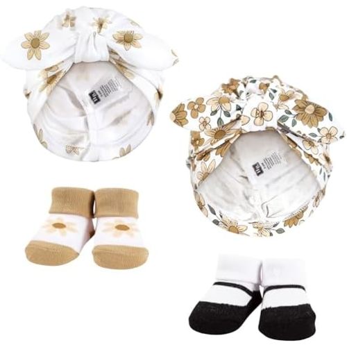 Hudson Baby Infant Girls Turban and Socks Set, One Size