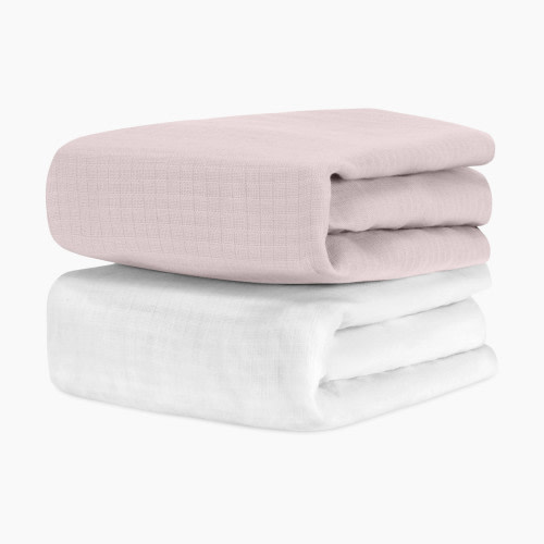 Newton Baby 2-Pack Crib Sheets - Sunrise Pink + Solid White