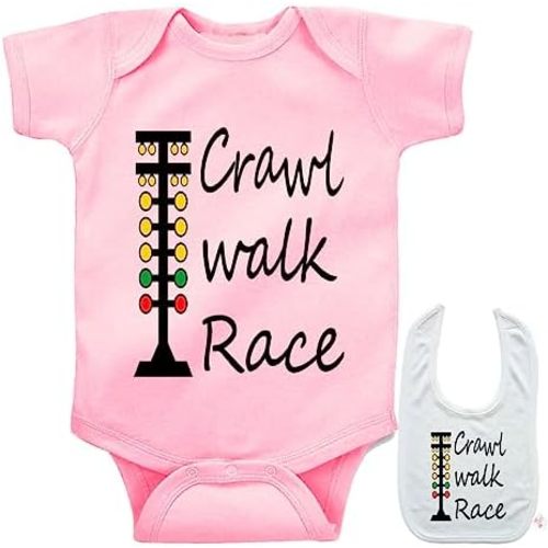 Crawl Walk Race -Cute Car Racing outdoor sports Baby bodysuit onesie & bib
