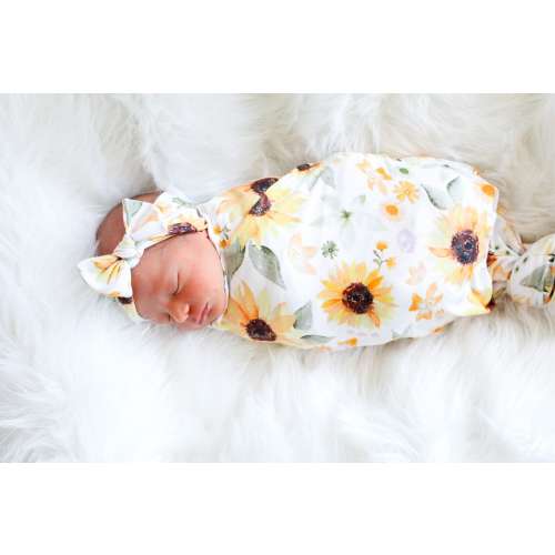 Sunflower Baby Swaddle Blanket, Baby Girl Swaddle, Sunflower Blanket, Newborn Swaddle, Girl Baby Blanket, Swaddle Set, Stretchy Knit Swaddle