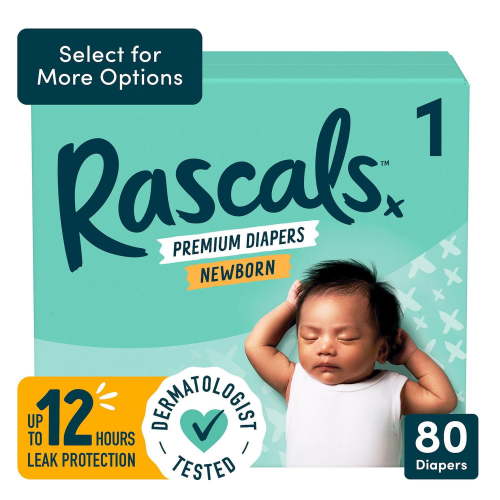 Rascals Premium Diapers, Preemie to Size 7
