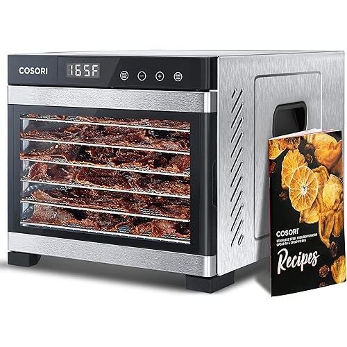 COSORI Food Dehydrator, Bigger Than 7 Trays With Large 6.5" Drying Space, 600W Power Saves More Time Than 480W, 165°F Dehydrated Dryer for Jerky, Dog Treats, Herbs, Meat, Fruit, and Yogurt, Silver