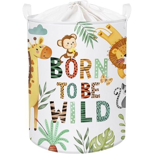 Clastyle 45L Boho Animal Tree Kid Laundry Hamper for Boy Girl Collapsible Elephant Tiger Clothes Toy Storage Basket with Lid for Bedroom Bathroom Nursery