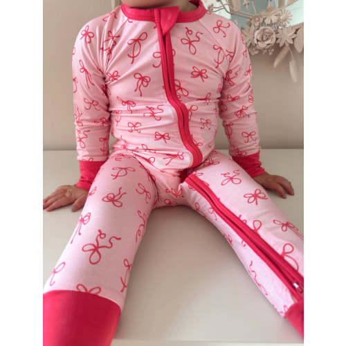 Little Pink Bow Zipper Romper