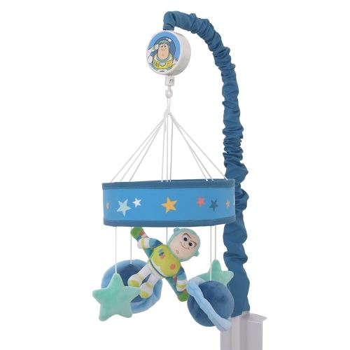 NoJo Disney Toy Story Buzz Lightyear Blue and Aqua Blast Off Stars and Planets Plush Musical Mobile