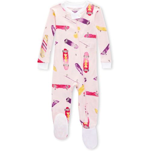 Burt's Bees Baby Girls Pajamas, Zip Front Non-slip Footed Pjs, 100% Organic Cotton and Toddler Sleepers - Here to Skate - 12 Months