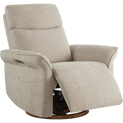 CHITA Power Recliner Chair, Electric Triple-Motor Swivel Glider Nursery Rocking Chair with Adjustable Power Headrest and Lumbar Support, GREENGARD Gold Certified, Solid Wood Base, Khaki Grey