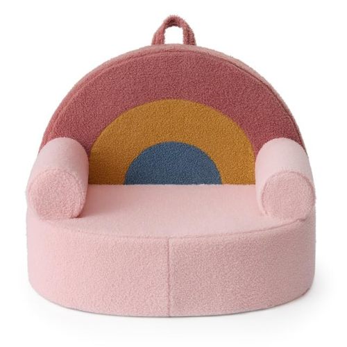 Blissful Diary Toddler Chair Comfy, Foam Kids Chair with Soft Teddy Plush, Toddler Reading Armchair with Cute Rainbow Designs- Blush Pink