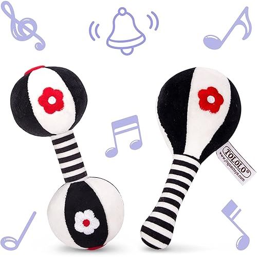 AUYYOSK 2PCS Soft Rattles for Baby,Black and White High Contrast 0-3 Months Newborn Toys,Baby Toys 0-6 Months,Infant Toys 0 3 6 12 Months