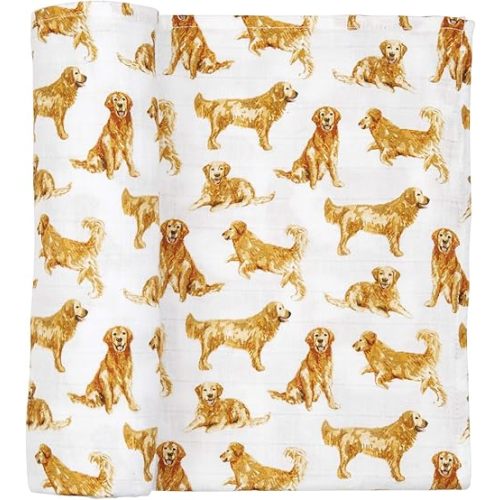 Mud Pie Golden Retriever Print Muslin Baby Swaddle Blanket, 47" x 47"