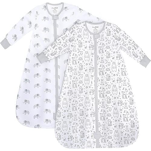 Mama Cheetah Baby Sleep Sack with Sleeves, 0.5 TOG Organic Cotton Wearable Blanket and Two-Way Zipper, Swaddle Transition Long Sleeve Sleeping Bag for Newborn Infant Toddler, 6-12 Months