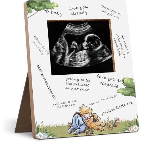 Baby Shower Sign Picture Frame, Winnie the Pooh Baby Sonogram Picture Frame, Classic Pooh Baby Shower Signed Message Photo Frame, Baby Shower Gender Reveal Gifts 4.3 * 5.3 IN Photos