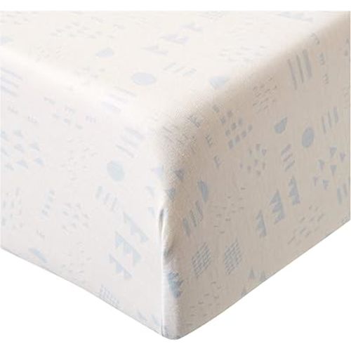 HonestBaby Classics Fitted Crib Sheets Set Standard Mattress, 100% Organic Cotton Baby Boys, Girls, Neutral, 1 Pack - Pattern Play White/Light Blue, One Size