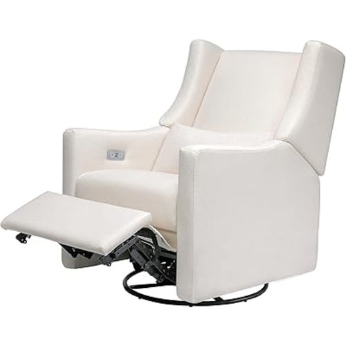 Babyletto Kiwi Electric Power Glider Recliner Nursery Chair w/ USB Ports - Water & Stain Resistant Glider Rocking Chair for Nursery - GREENGUARD Gold Certified Swivel Rocker Recliner Chair - Cream