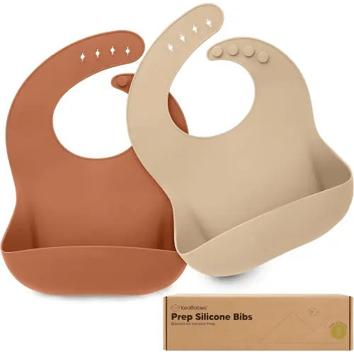 KeaBabies 2-Pack Silicone Baby Bibs for Eating - Sturdy Food-Grade Silicone Bibs for Babies Girl, Boy, Large Food Catcher, Clean & Put On Easily, Waterproof Toddler Feeding Essentials (Terracotta)