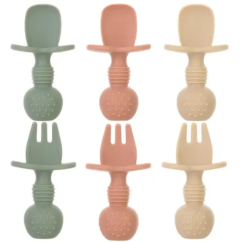 6 Pack Baby Spoons and Forks Set, Silicone First Stage Self Feeding Infant Toddler Utensils, BPA Free, Baby Led Weaning Feeding Supplies for Baby Essentials