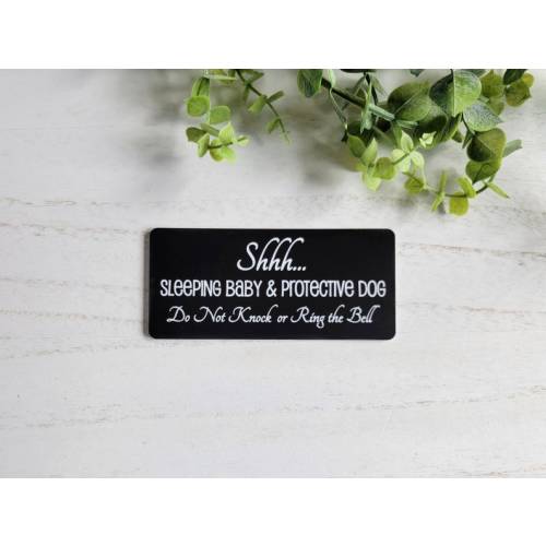 Shhh Baby Sleeping & Protective Dog Rectangle Laser Engraved Door Sign