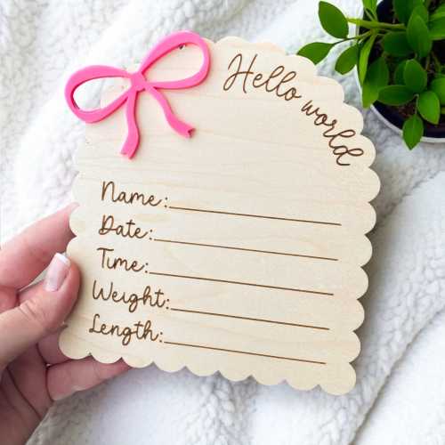 Birth Stats Sign Hello World Birth Stats Girl Hospital Birth Announcement Sign Bow Baby She’s Here Sign Gender Reveal Bow Themed Nursery