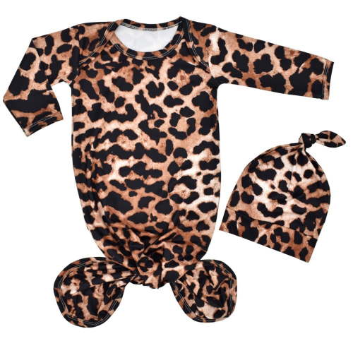TAIAOJING Baby Coming Home Outfit Knotted Sleep Gown Sleepwear Baby Knot Floral Long Sleeve Sleeping Gown With Hat Set For 0-3 Months