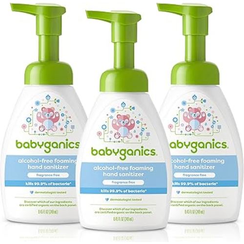 BabyGanics Alcohol-Free Foaming Hand Sanitizer, Pump Bottle, Fragrance Free, 8.45 oz, 3 Pack
