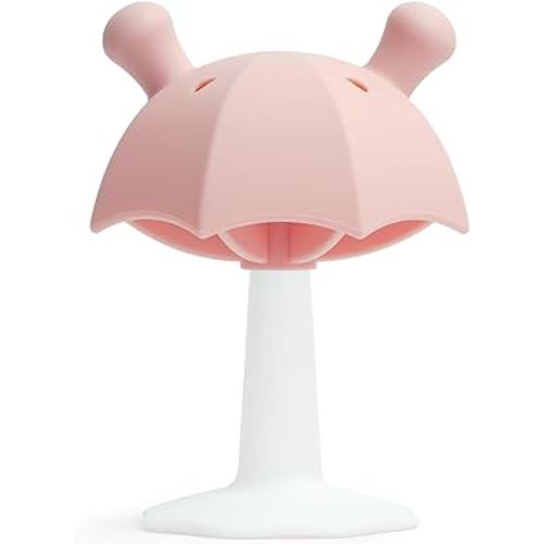 Umbrella Baby Teether with Suction Base, Keeping Baby Busy, Seposeve Teething Toys for Babies 0-6 Months, Silicone Teether Toys 6-12 Months 12-24 Months, Easy to Hold, BPA Free, Pink