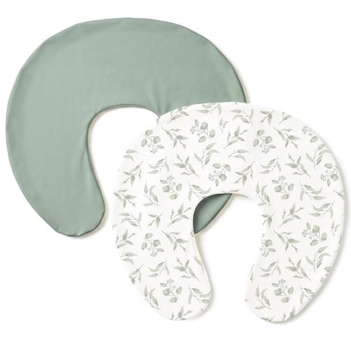 Konssy 2 Pack Nursing Pillow Covers, Soft Stretchy Cover for Breastfeeding | Covers Only, Milk Silk Fabric, Breathable & Machine Washable, Slipcovers for Newborn Baby Boy Girl, (Green, Green Leaves)