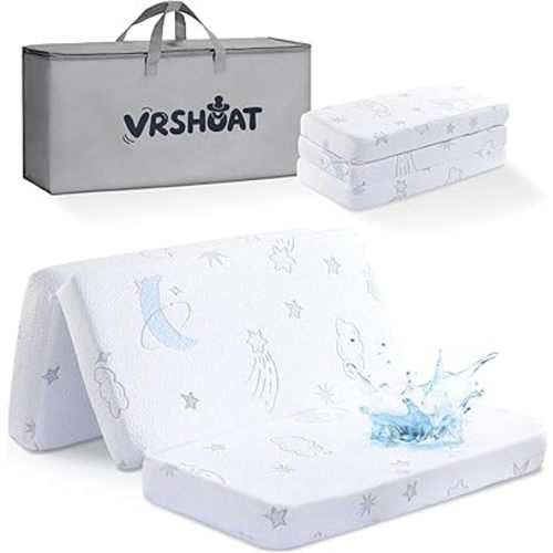 Trifold Pack and Play Mattress 38"x26", Double-Layer Pack N Play Mattresses for Baby Toddler with Waterproof Washable Breathable Cover, Portable Mini Crib Mattress for Playpen
