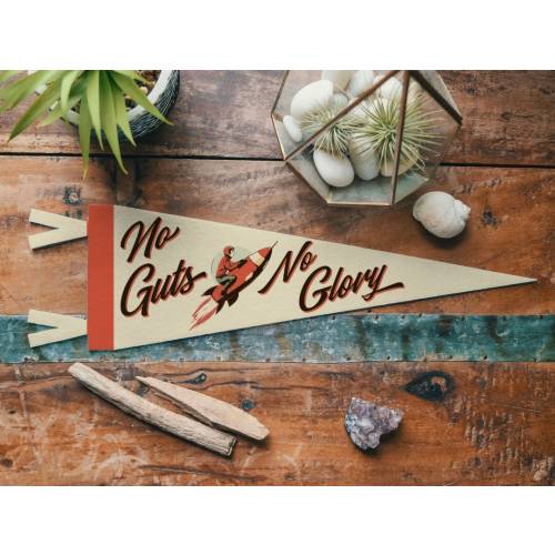 No Guts No Glory Felt Pennant | Vintage Motivational Banner, Inspirational Kids Room Decor, Active Sports Wall Art, Funny Home Accent Gift.