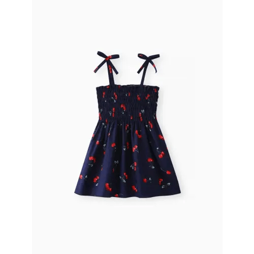 Baby Girl 100% Cotton Allover Cherry Print Shirred Strappy Dress