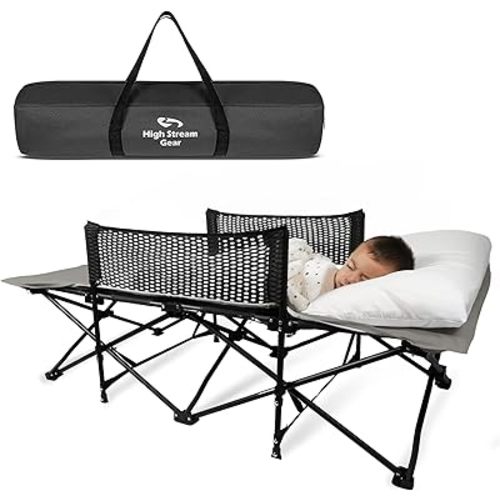 Toddler Cot Bed: Kids Travel Camping Bed, a Portable Folding Cot for Kids Great for Outdoors and Young Guests at Home. Comfortable Kids Sleeping Cot Easy to Store and Use (Gray)