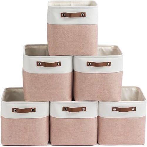 Patvingot Fabric Storage Cubes 11", 6 Pack, with PU Pull Handles,Foldable