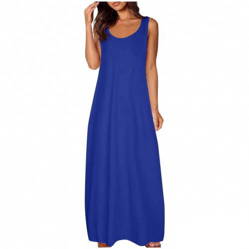 BSDJILFG Sleeveless Nightgowns for Women Plus Size Night Dress Maxi Long Night Gowns Sleep Wears Summer Lounge Night Gowns with Pockets