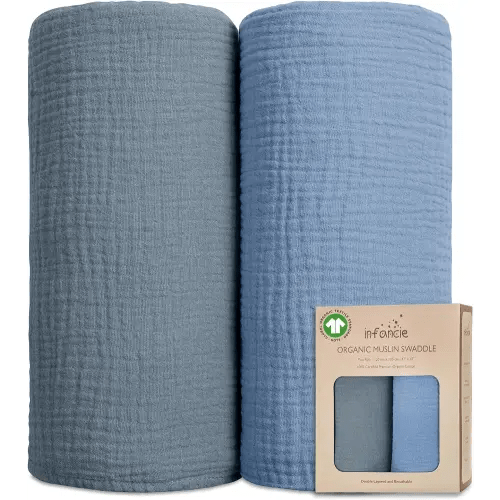 Organic Cotton Baby Muslin Swaddle Blankets - (Slate/Aquarius)