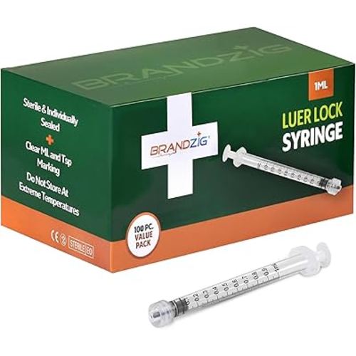 1ml luer lock syringe (No Needle) - Sterile, Individually Wrapped - 100 Pack - for Professional & Personal Use