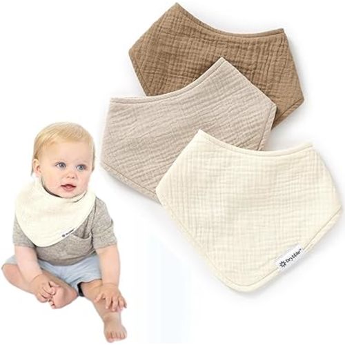 Drybble Waterproof Muslin Bandana Baby Bibs - 100% Organic Cotton Exterior - Ultra Absorbent 4 Layers for Drooling & Teething