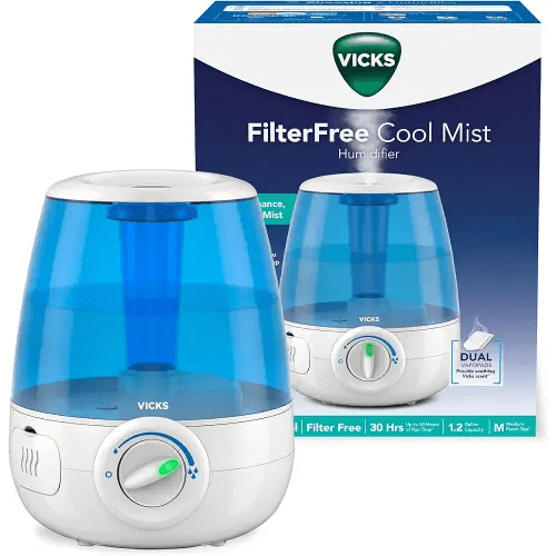 Vicks Filter-Free Ultrasonic Humidifier, Recommended by Pediatricians*, 1.2 Gal Ultrasonic Cool Mist Humidifiers for Bedrooms & Kids Rooms, Works with Vicks VapoPads