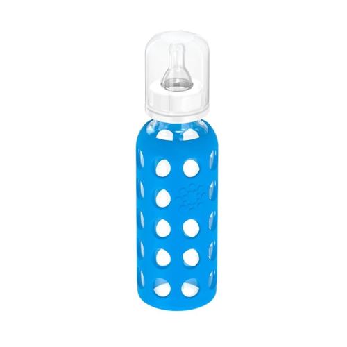 Lifefactory 9-Ounce Glass Baby Bottle with Stage 2 Nipple and Protective Silicone Sleeve Cobalt Blue