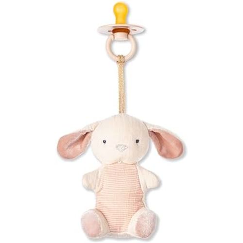 Itzy Ritzy Pacifier & Lovey Set - Natural Rubber Pacifier with Stuffed Animal Lovey - Detachable Plush Bunny Binky Holder & Coordinating Natural Rubber Binky, Ideal for Ages 0-6 Months (Bunny)