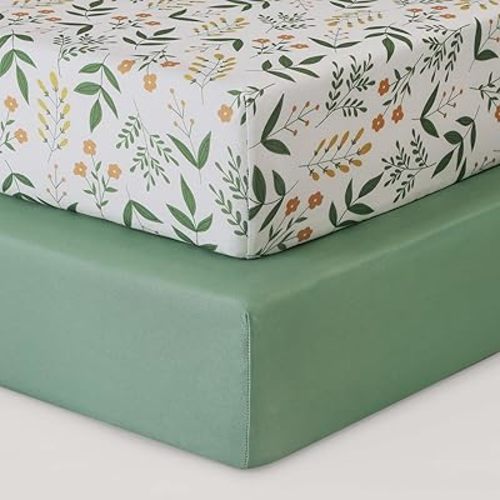 Yoofoss Baby Crib Sheets 2 Pack for Boys and Girls - 52x28 Fitted Crib Sheet Neutral Fits for Standard Crib and Toddler Mattress, Ultra Soft Breathable Microfiber Green Flower