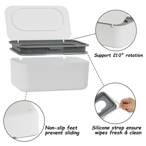 Wipes Dispenser, Wipe Holder for Baby & Adult, Seposeve Refillable Wipe Container, Keeps Wipes Fresh, One-Handed Operation. Non-Slip, Easy Open/Close Wipes Pouch Case, (Grey)