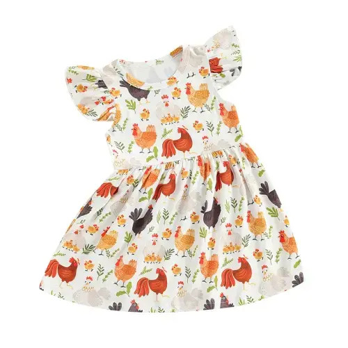 CHICKENS Ruffle Dress - Hazel & Bo