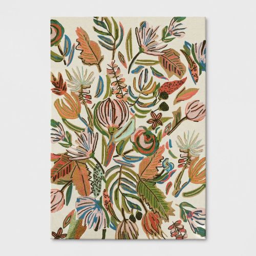 7'x10' Floral Wool Tufted Area Rug Pink/white - Threshold™: Bohemian Botanical Medium Pile Indoor Rug