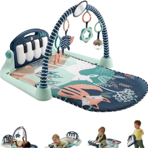 Fisher-Price Baby Playmat Kick & Play Piano Gym with Musical and Sensory Toys for Newborn to Toddler, Navy Fawn