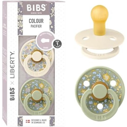 Bibs Colour Pacifier 2-Pack | BPA Free Soother, Round Nipple. Natural Rubber Latex,