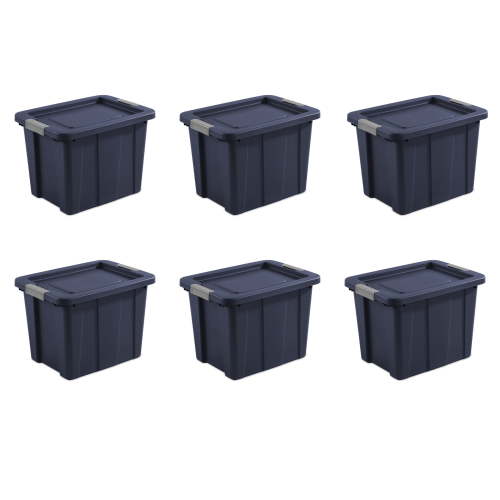 Sterilite 18 Gallon Latching Tuff1 Tote, Rugged Plastic Bin with Lid, Dark Blue, 6 Pack
