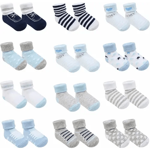 Baby Socks 12 Pairs - Non-Slip Infant Grip for Newborns & Toddlers 0-6 Months, Boys & Girls, Safe for Walking