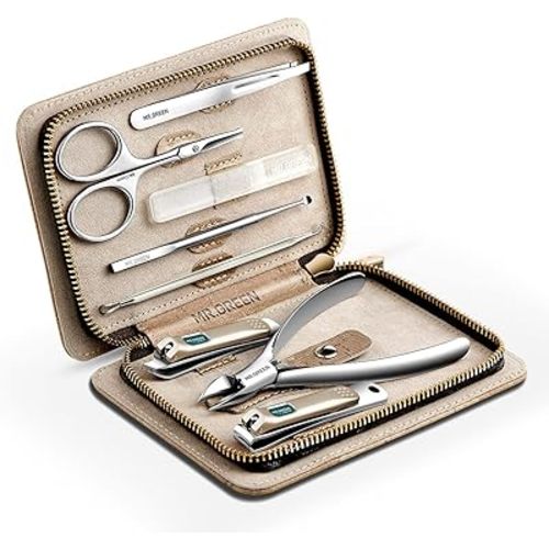 MR.GREEN Manicure Sets Pedicure Kits Stainless Steel Nail Clipper Personal Care Tools with PU Leather Case (Gray)