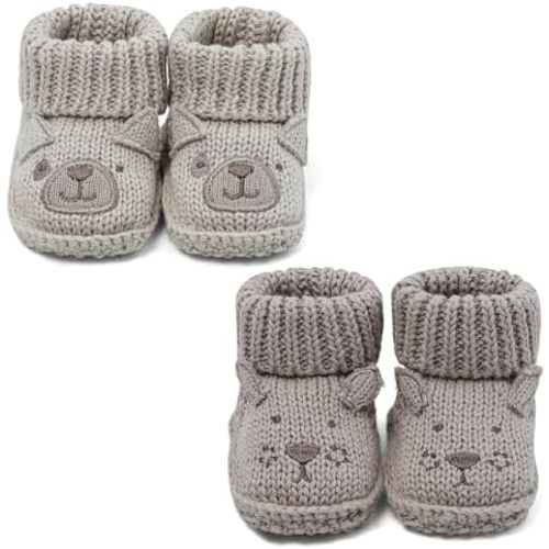 Newborn Knit Booties Soft Baby Sock Boots for Infant Boys Girls First Walkers 2 Pairs, 0-3 Months