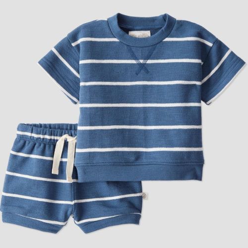 Little Planet by Carter's Organic Baby Knit Coordinate Set - Newborn: Stripe Pullover Sweater & Shorts