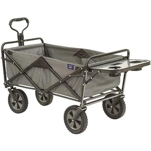 MacSports Collapsible Outdoor Utility Wagon with Folding Table and Drink Holders, Gray